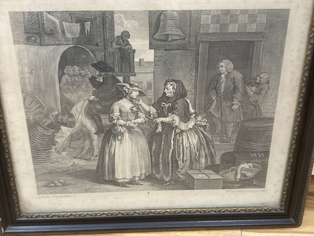 After William Hogarth, set of six engravings, The Harlots Progress, overall 37 x 44cm